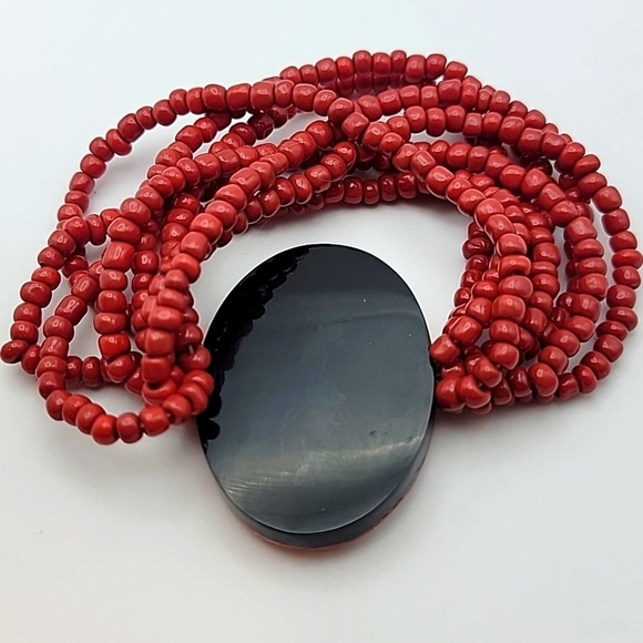 Abalone Red Sponge Coral Seed Beaded Stretch Bracelet Beads Petite - Picture 7 of 8